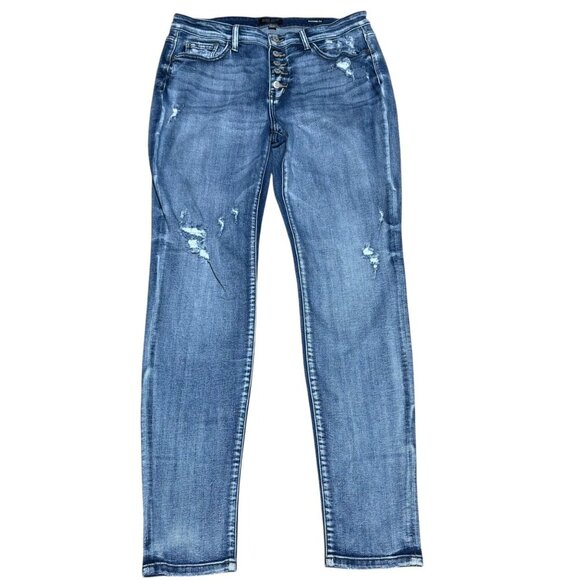 Judy Blue Boyfriend Fit Distressed High-Rise Button-Fly Jeans Size 15/32 Stretch - Picture 1 of 9